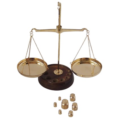 Brass Taarzu 50Gm Weighing Scale | Vintage Balance Tarazu, Height : 7.5 Inch (ZMAS303 D)