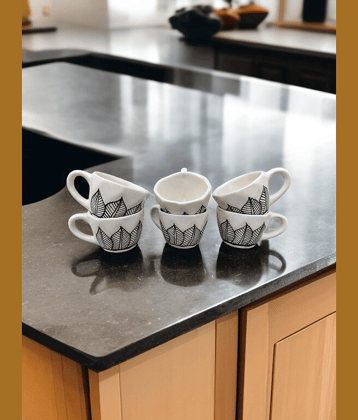 Malaikah Blk Leaf Cup Pk 6 Abstract Ceramic Coffee Mug 200 mL ( Pack of 6 )