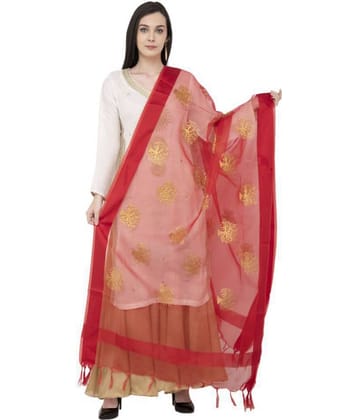 A R Silk Maroon Tissue Hand Embroidered Dupatta - Single