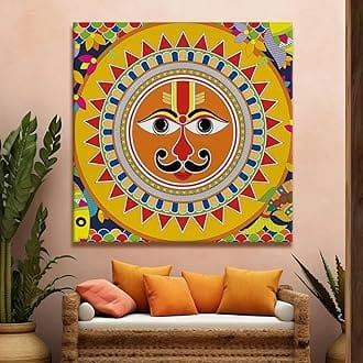 fabsouk Large Wall Painting for Living Room Decor Big Canvas Art Indian Ethnic Traditional Wall Art Large Size For Living Room, Bedroom, Office decor & Gifting (Two Cows, 18x18, Framed)