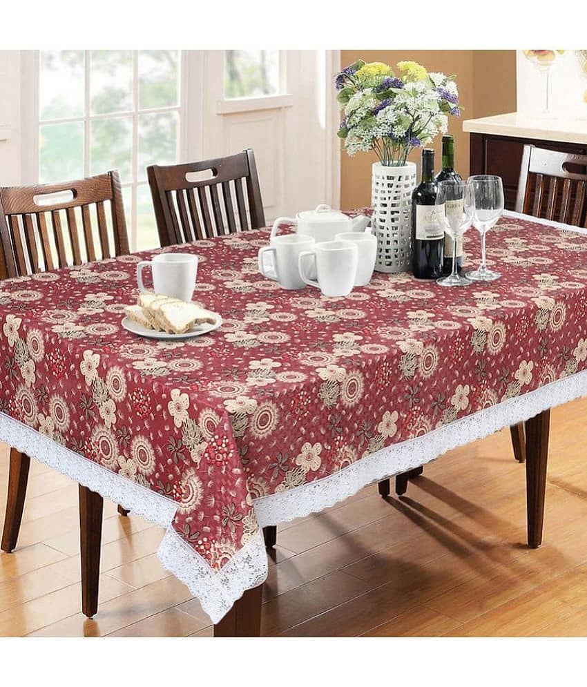 Printed PVC 6 Seater Rectangle Table Cover ( 228 x 152 ) cm Pack of 1 Maroon