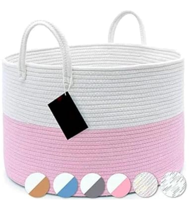Generic Cotton Pack Of_1 14x12 Inch Laundry Storage Basket For Clothes (Pink-White)-PID66457 Generic Cotton Pack Of_1 14x12 Inch Laundry Storage Basket For Clothes (Pink-White)-PID66457