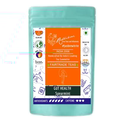 GUT HEALTH Spearmint Darjeeling Leaf - Support Digestion & Mental Clarity (50 gm - Makes 25 Cups of Tea) by M/S RADHIKAS FINE TEAS AND WHATNOTS