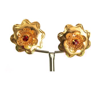 S L GOLD 1 Gram Micro Plated Flower Red Stone Earring E11