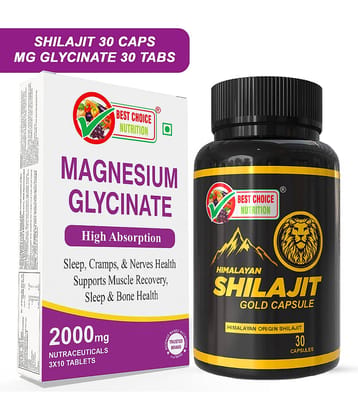 Best Choice Nutrition Shilajit Gold Capsules 30 + Magnesium Glycinate Tablets 30 | Energy, Sleep, Muscle Recovery & Nerve Health Combo