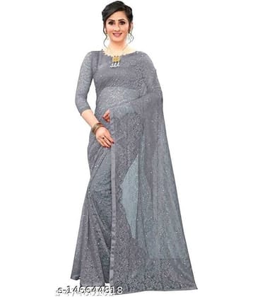 Vkaran Cotton Silk Applique Saree Without Blouse Piece ( Blue )