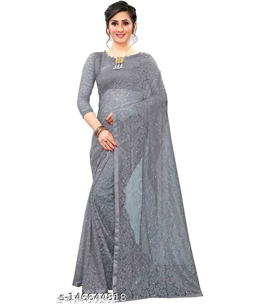 Vkaran Cotton Silk Applique Saree Without Blouse Piece ( Blue )