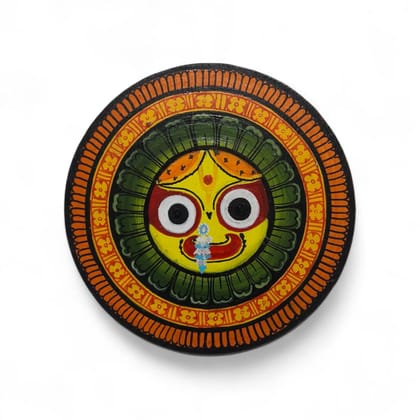 Pallabi Hastakala Hand-Painted Goddess Subhadra Souvenir (1 Unit) | Round Black Wooden Decor | Traditional Odisha Art | Home & Office Gift
