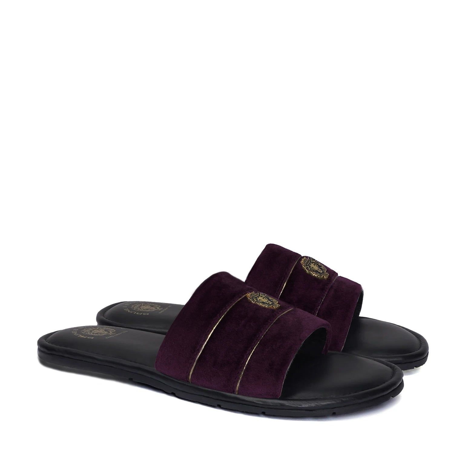 Purple Velvet Strap Slipper with Black Leather Comfy Base-40/6