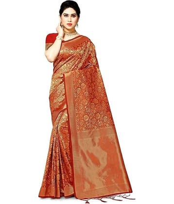NENCY FASHION Banarasi Silk Printed Saree With Unstitched Blouse Piece ( Multicolor )