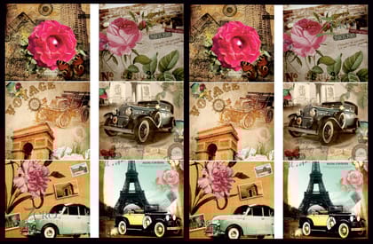 Brand Zero Luxury Speciality Decoupage Paper - Vintage Cars Floral Love 1 Tiles