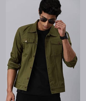 52dealz Cotton Blend Men's Denim Jacket - Olive ( Pack of 1 )