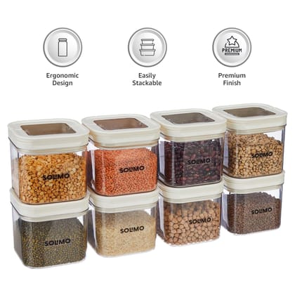 Solimo Airtight Plastic Storage Jars and Containers Set-I | BPA Free | Multi-Purpose Storage | 750ml Each, Set of 8 (White)