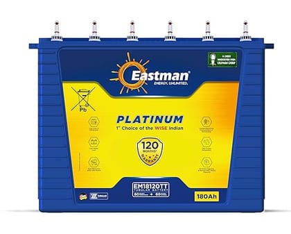 Eastman EM18120TT | Tall Tubular | 180 AH Inverter Battery |Warranty 120 (60+60) Months for Home & Office Eastman EM18120TT | Tall Tubular | 180 AH Inverter Battery |Warranty 120 (60+60) Months for Home & Office