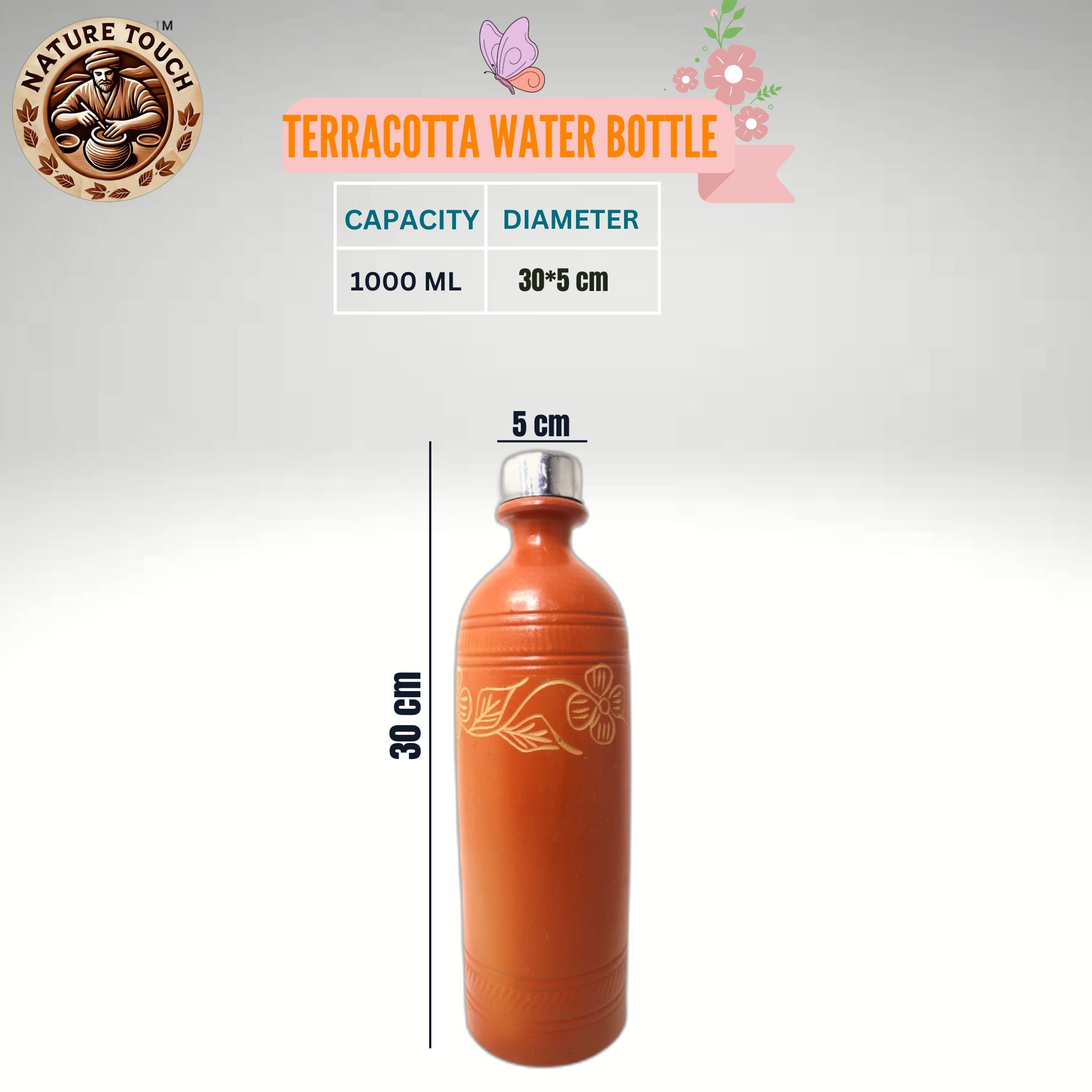 Nature Touch  - Earthen handmade water bottle