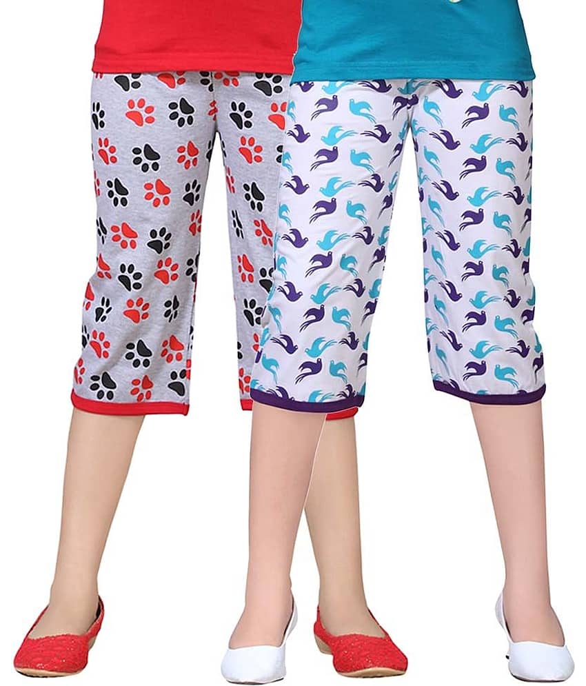 Sini Mini Pack of 2 Girls Cotton Capris ( Multi )