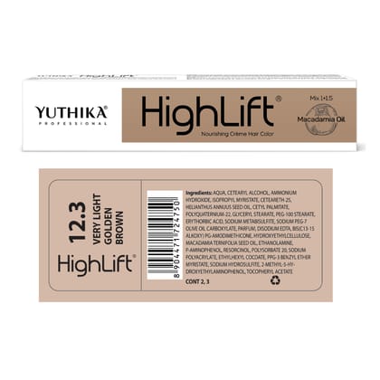 Yuthika Professional High Lift Creme Hair Colour 12.3 Very Light Golden Brown 50g, Permanent Hair Color for Women & Men