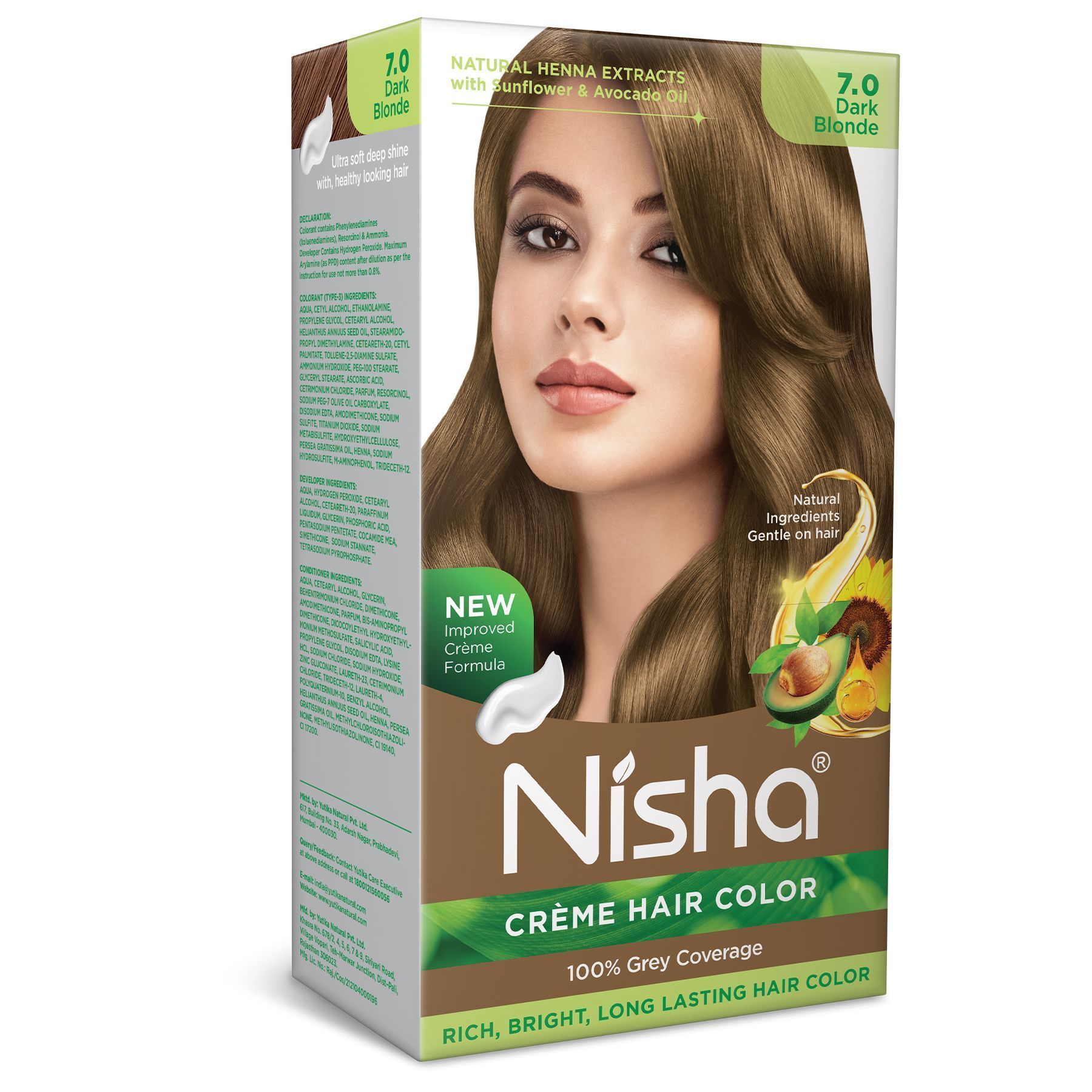 Nisha Creme Hair Color 7.0 Dark Blonde 120g, Permanent Hair Colour with Henna Extract, 100% Grey Coverage