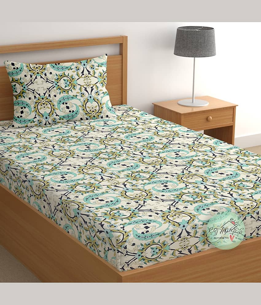 CG HOMES Cotton 1 Single Bedsheet with 1 Pillow Cover ( Multicolor )