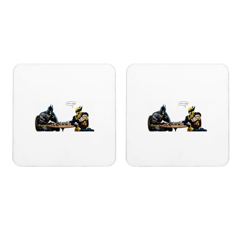 Multicolor Batman Vs Wolverine In Chess Set Of 2 Square Wooden Coaster