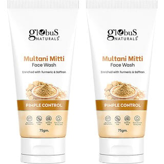 Globus Naturals Multani Mitti Face Wash Enriched With Turmeric  Saffron For Pimple Control Suitable For Oily  Acne Prone Skin 75 gm Set of 2