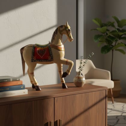 Wooden Fine-Art Painted Horse Decor Statue-Table Decor