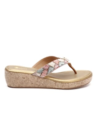 Glamorous Beaded Platform Chappals-36 / Antique