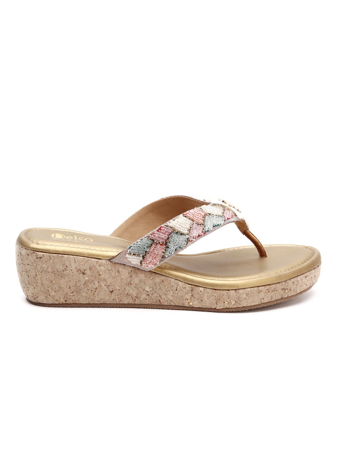 Glamorous Beaded Platform Chappals-36 / Antique