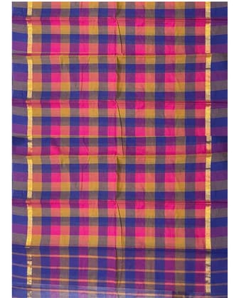 MANGALAGIRI COTTON SAREE CHECKS PINK WITH BLUE COLOR