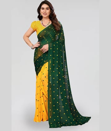 ANAND SAREES Georgette Printed Saree With Unstitched Blouse Piece ( Yellow )