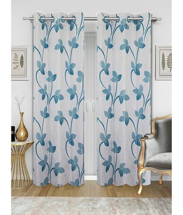 Home Candy Floral Semi-Transparent Eyelet Curtain 7 ft ( Pack of 2 ) - Blue
