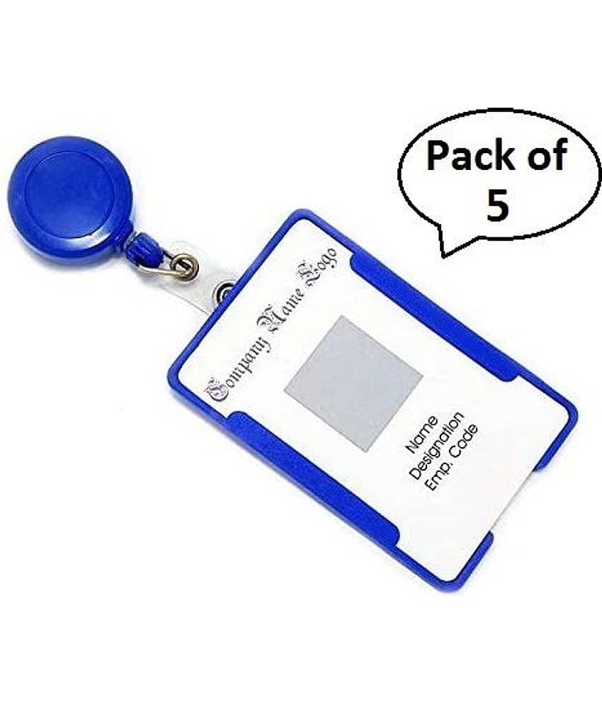 Dey's Plastic ID Badge Holder & Retractable Carabineer Reel Clip Lanyard (Pack of 5)