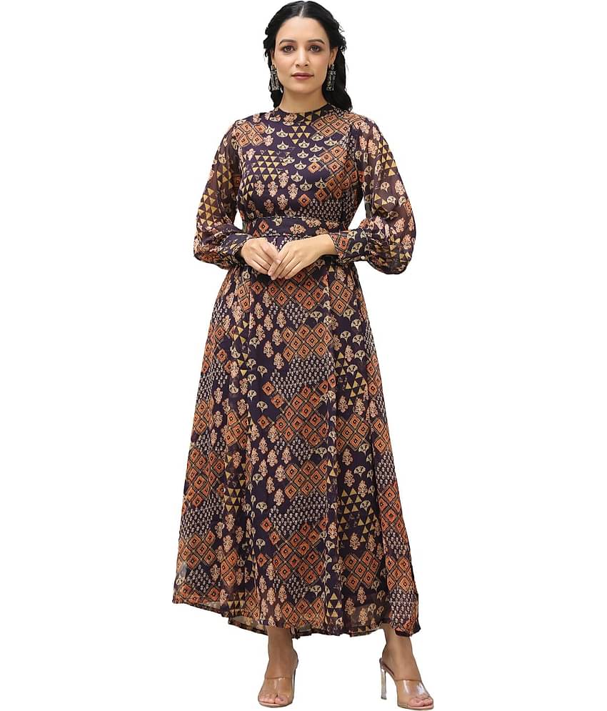 Juniper Women Chiffon Printed Fit & Flare Dress ( Multi Color )