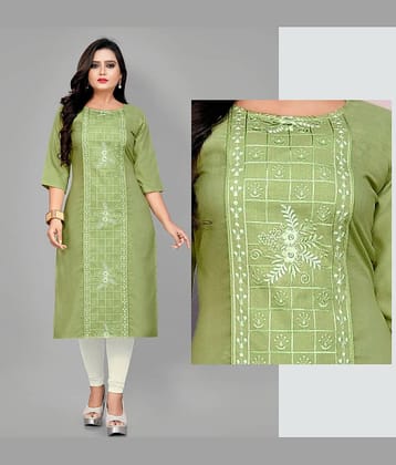 Hetsa Pack of 1 Cotton Blend Embroidered A-line Women's Kurti - ( Light Green )