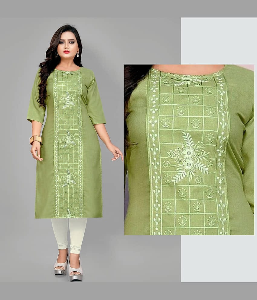 Hetsa Pack of 1 Cotton Blend Embroidered A-line Women's Kurti - ( Light Green )