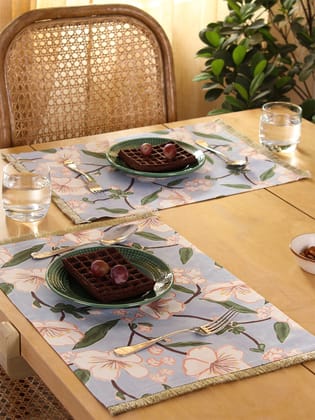 Badamwari - Set Of 2 Placemats (Blue)-33x47cm / Blue / Cotton Satin