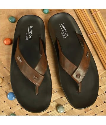 Leeport Brown Men's Thong Flip Flop