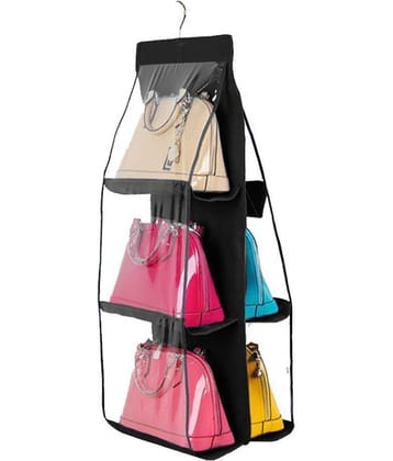 House of Quirk Hanging Handbag Organizer Dust-Proof Storage Holder Bag Wardrobe Closet for Purse Clutch with 6 Pockets (Black)