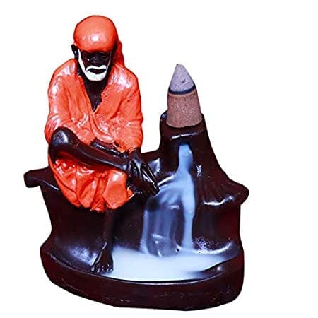 Smoke Backflow Fountain Sai Baba Incense Holder Decorative Showpiece Gift with Free 10 Scented Cone Incenses.