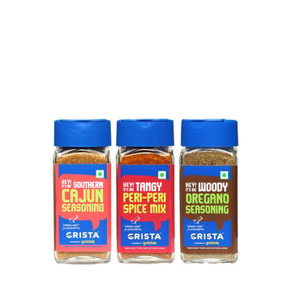 CRISTA American Multipurpose Seasonings Combo Pack (Cajun Seasoning 45 gm, Peri-Peri Spice Mix 45 gm & Oregano Seasoning 50 gm) - Pack of 3
