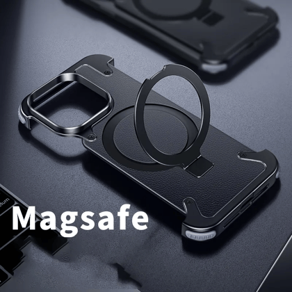 iPhone 15 Series Frameless Armored Case with Leather Texture And Kickstand Feature-iPhone 15 Plus