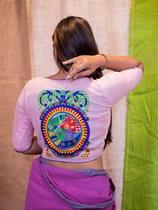 Ethnic-Motifs Embroidered Cotton Saree Blouse-XL