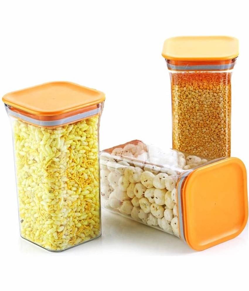 Analog Kitchenware Grocey/Dal/Pulse Polyproplene Orange Dal Container ( Set of 3 )