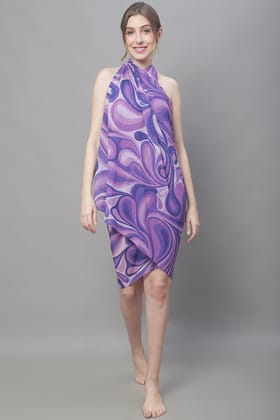 Purple Color Abstract Printed Georgette Coverup Beachwear Sarong For Woman-ONESIZE