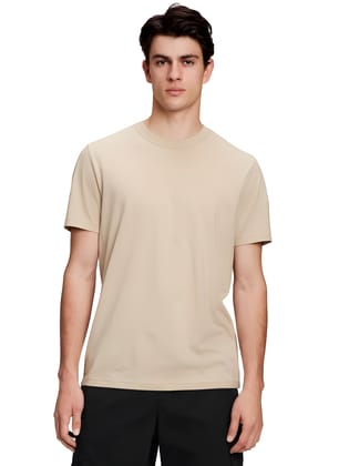 Beige Regular Fit Premium Cotton T shirt-S