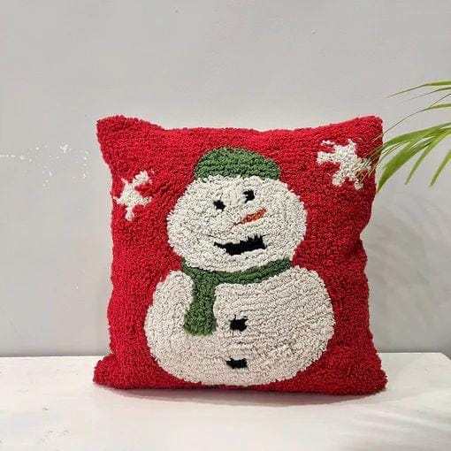 Green Hat Snowman Cushion Cover