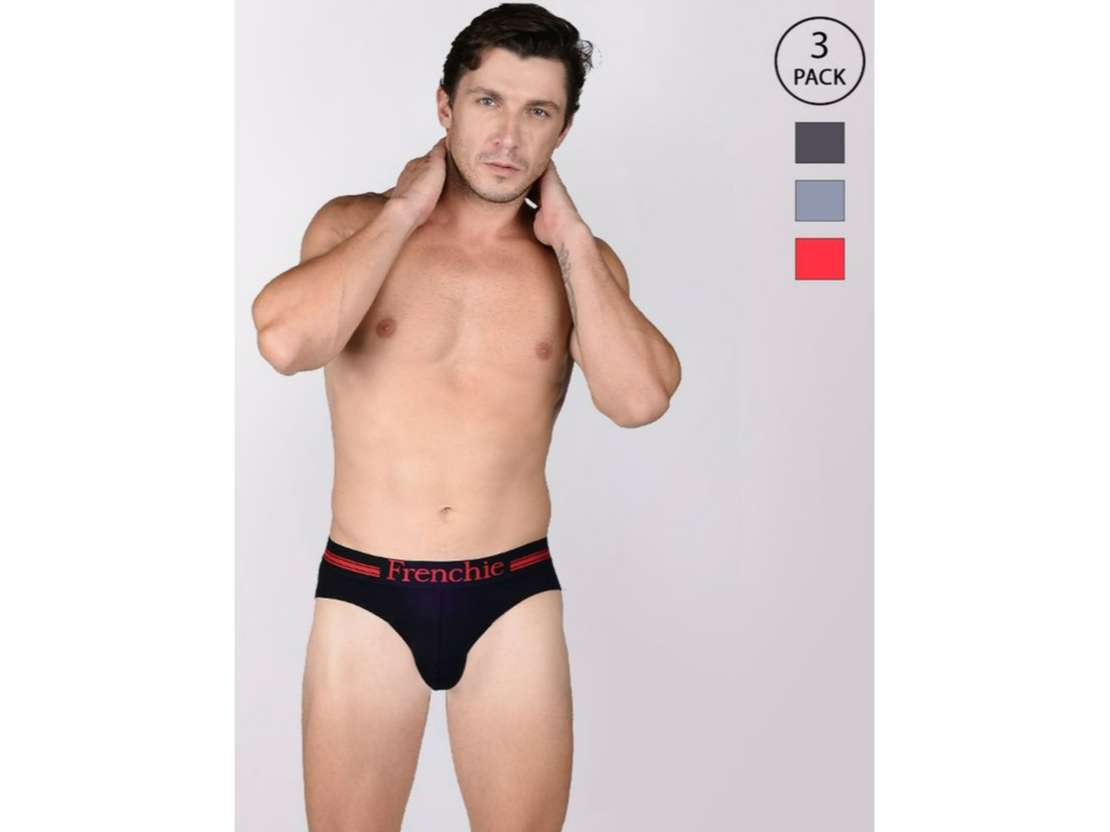 Frenchie Casuals 4001 Men Solid Cotton Briefs in Assorted Colours Pack of 3 - S