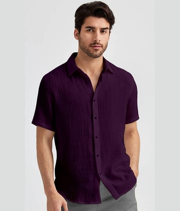 WEBRIC Poly Cotton Regular Fit Popcorn Textured Half Sleeves Men's Casual Shirt - Wine ( Pack of 1 )