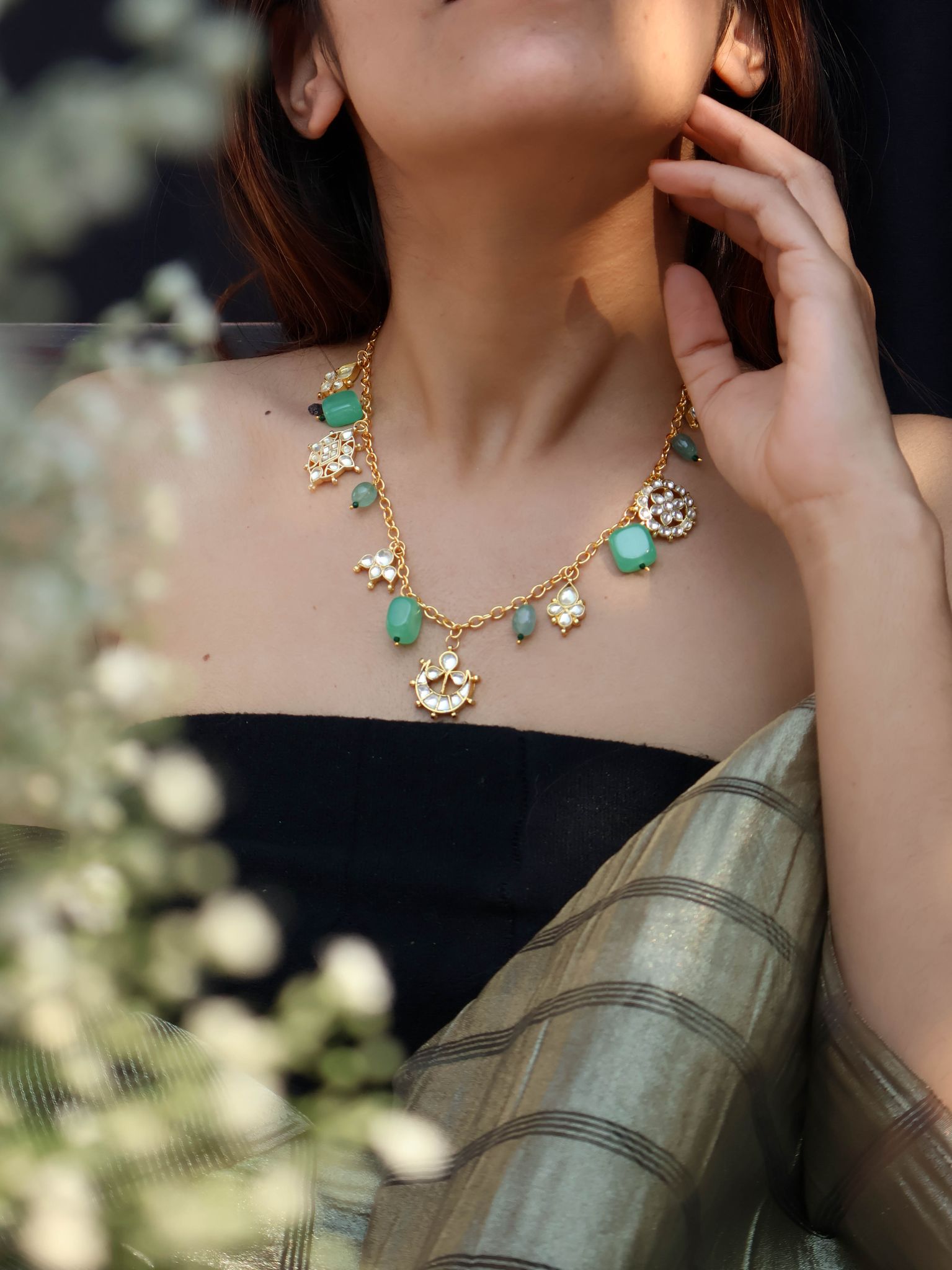 Simra Turquoise Kundan Charms Necklace-Turquoise