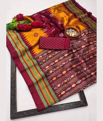 Kanooda Prints Art Silk Printed Saree With Unstitched Blouse Piece ( Multicolor )